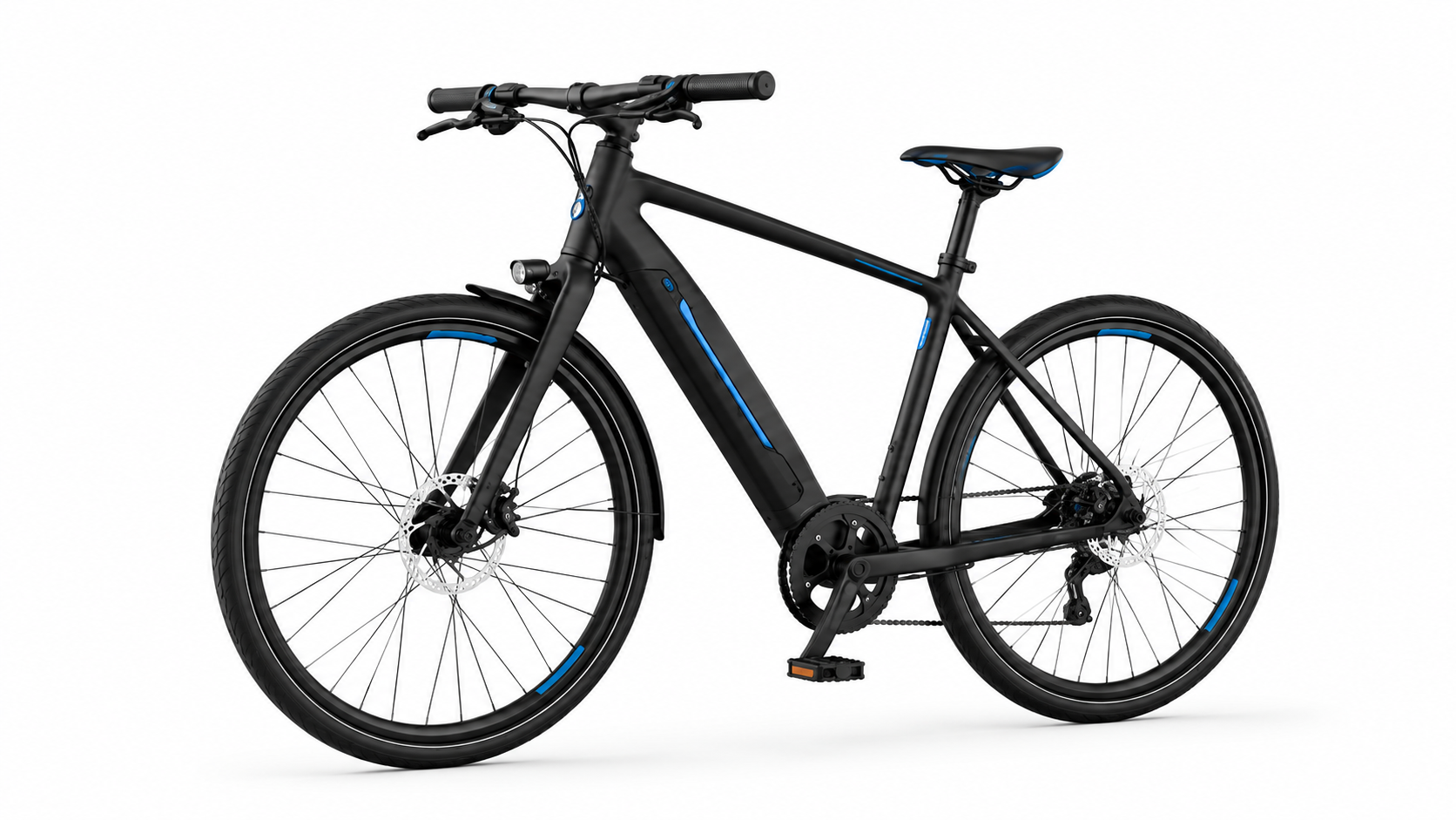 Black electric bicycle with blue accents